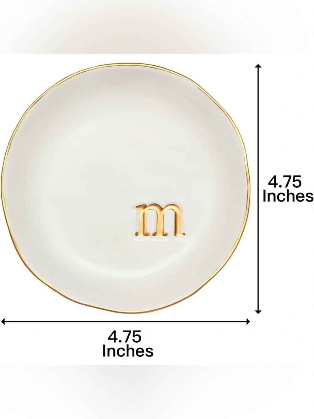 Collective Home Monogram Trinket Dish - Letter M White Gold Rim 4.75in Round